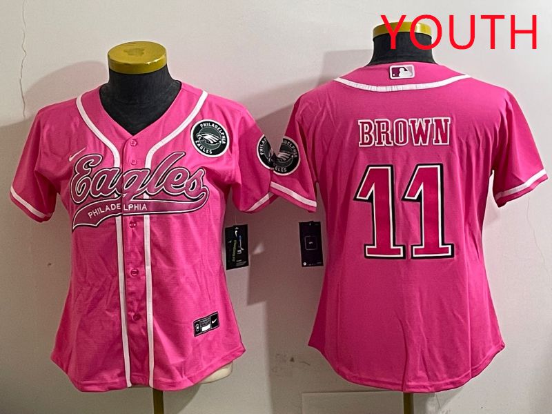 Youth Philadelphia Eagles #11 Brown Pink Jointly Name 2025 Nike Limited NFL Jersey style 7